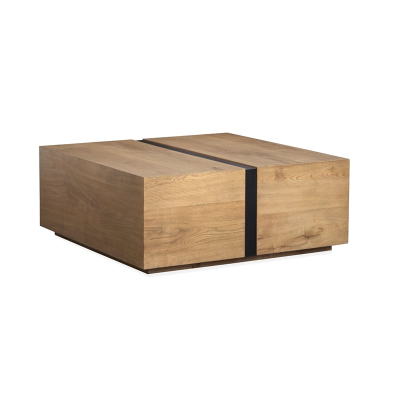 Magnussen Home Ripley Rustic Square Cocktail Table w Casters in Caramel & Bronze
