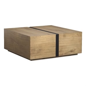 Magnussen Home Ripley Rustic Square Cocktail Table w Casters in Caramel & Bronze