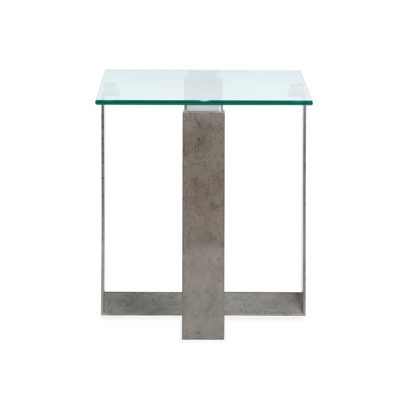 Magnussen Home Holden Rectangular End Table in Aged Pewter And Chrome Pucks