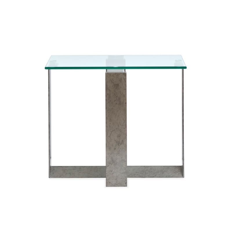 Magnussen Home Holden Rectangular End Table in Aged Pewter And Chrome Pucks