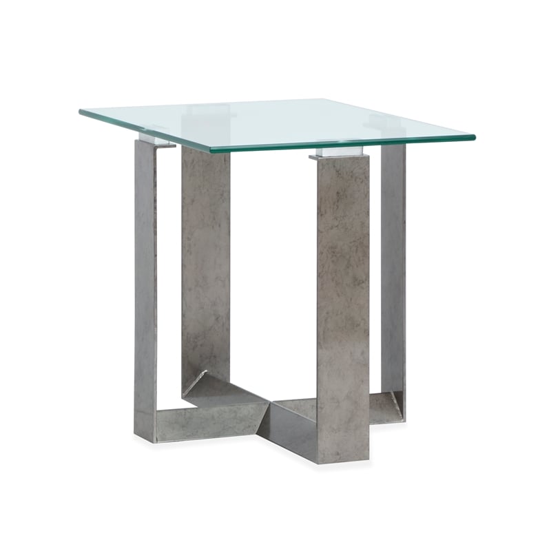 Magnussen Home Holden Rectangular End Table in Aged Pewter And Chrome Pucks