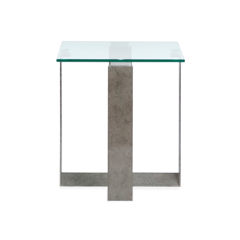 Magnussen Home Holden Rectangular End Table in Aged Pewter And Chrome Pucks