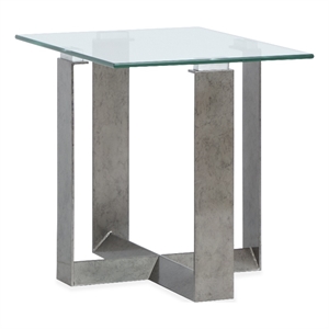 Magnussen Home Holden Rectangular End Table in Aged Pewter And Chrome Pucks