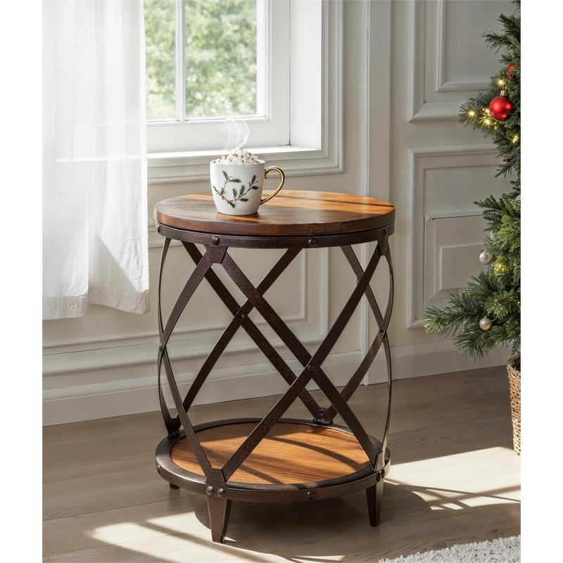 Magnussen Pinebrook Round Accent Table in Distressed Pine