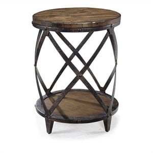 magnussen pinebrook round accent table in distressed pine