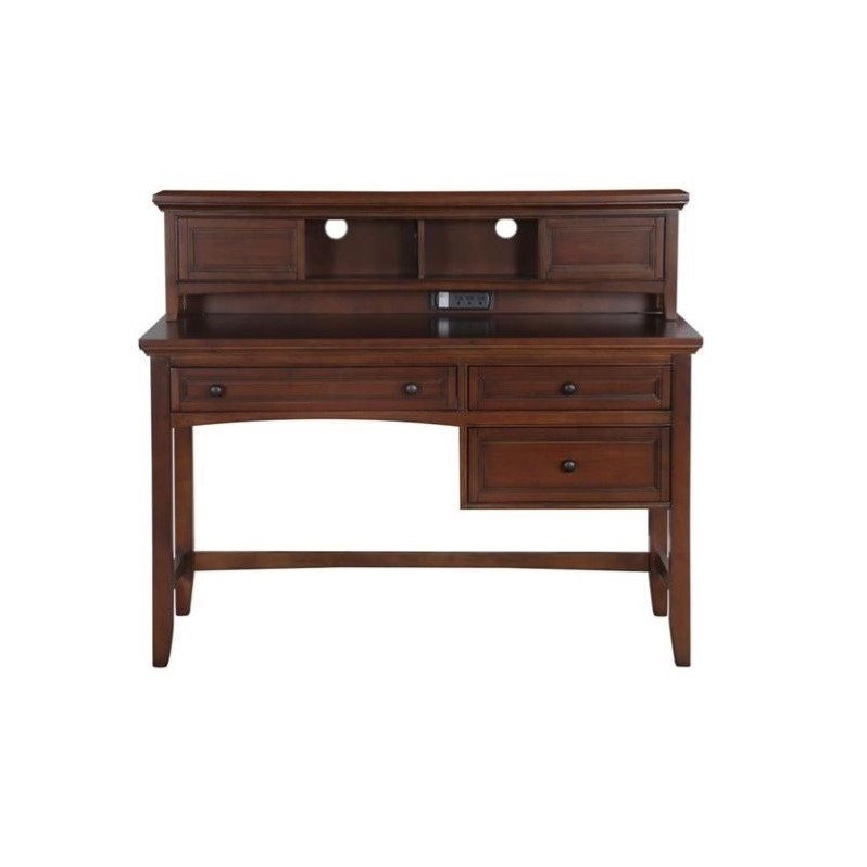 Magnussen Riley Wood 3 Drawer Desk With Hutch in Cherry Y187331