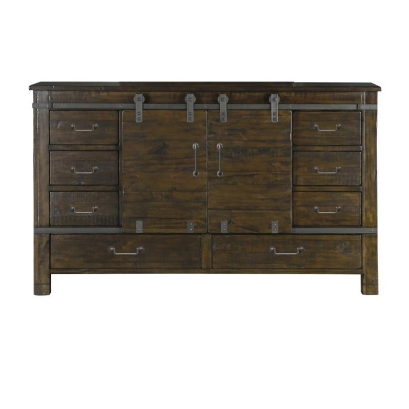 Magnussen Pine Hill 8 Drawer Sliding Door Dresser In Rustic Pine