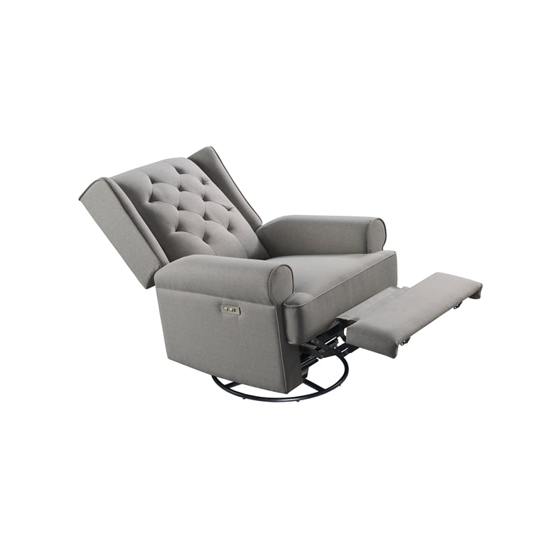 Westwood Design Amelia Traditional Fabric USB Glider and Recliner in Charcoal