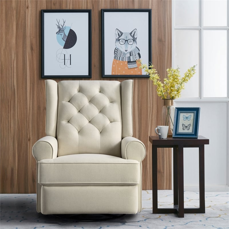 Westwood Design Amelia Traditional Fabric USB Glider and Recliner in Natural
