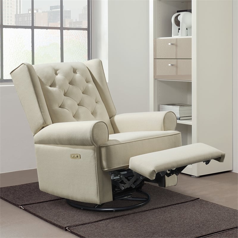 Westwood Design Amelia Traditional Fabric USB Glider and Recliner in Natural