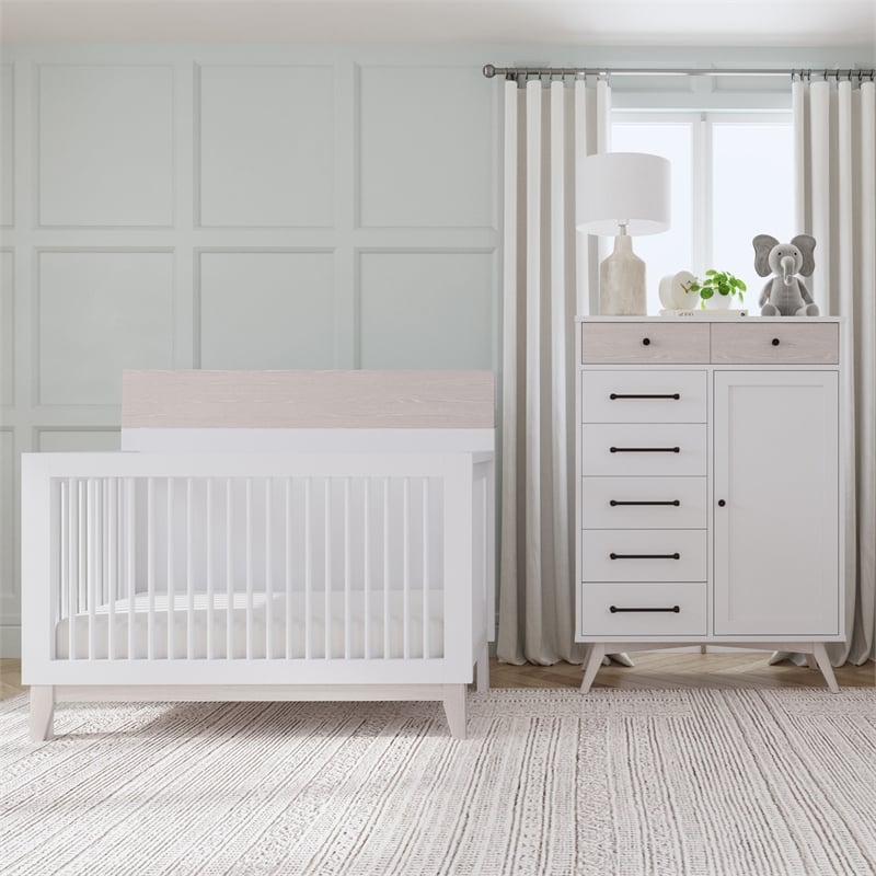 Westwood Design Rowan Modern Wood Convertible Crib in Ash Linen White Finish