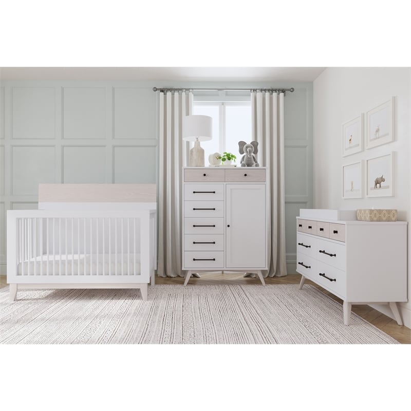 Westwood Design Rowan Modern Wood Convertible Crib in Ash Linen White Finish