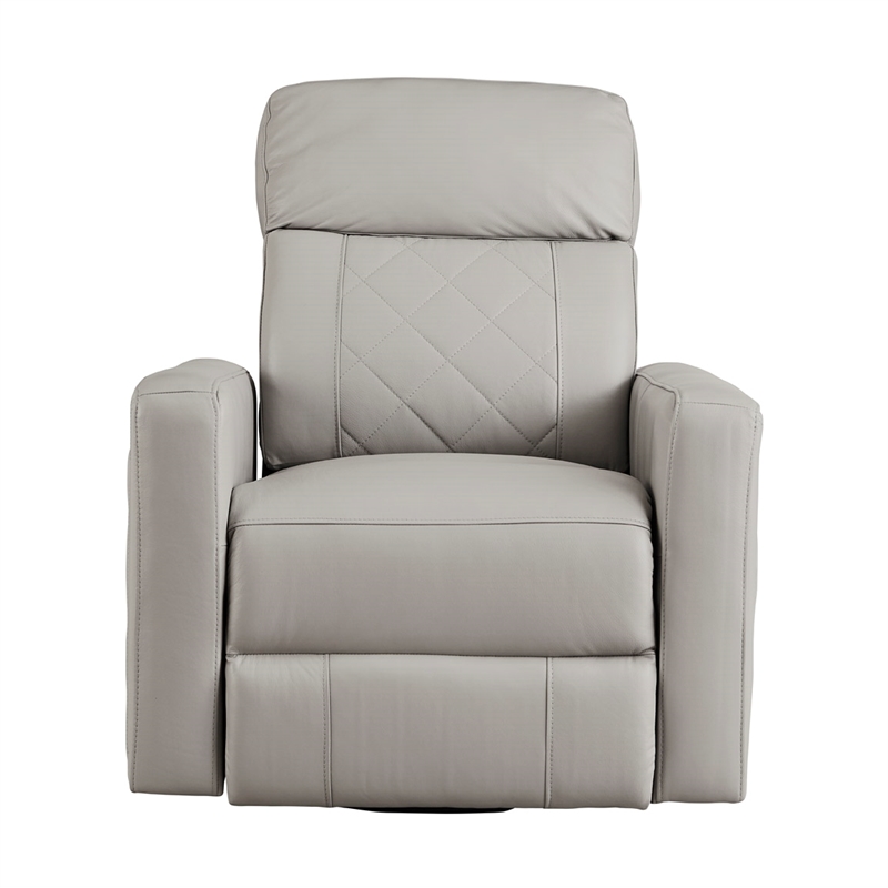 Westwood Design Soho Wood Leather Power-USB Glider Recliner in Cloud Gray
