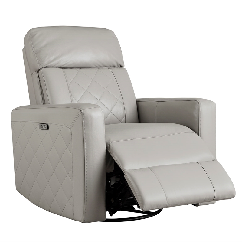 Westwood Design Soho Wood Leather Power-USB Glider Recliner in Cloud Gray