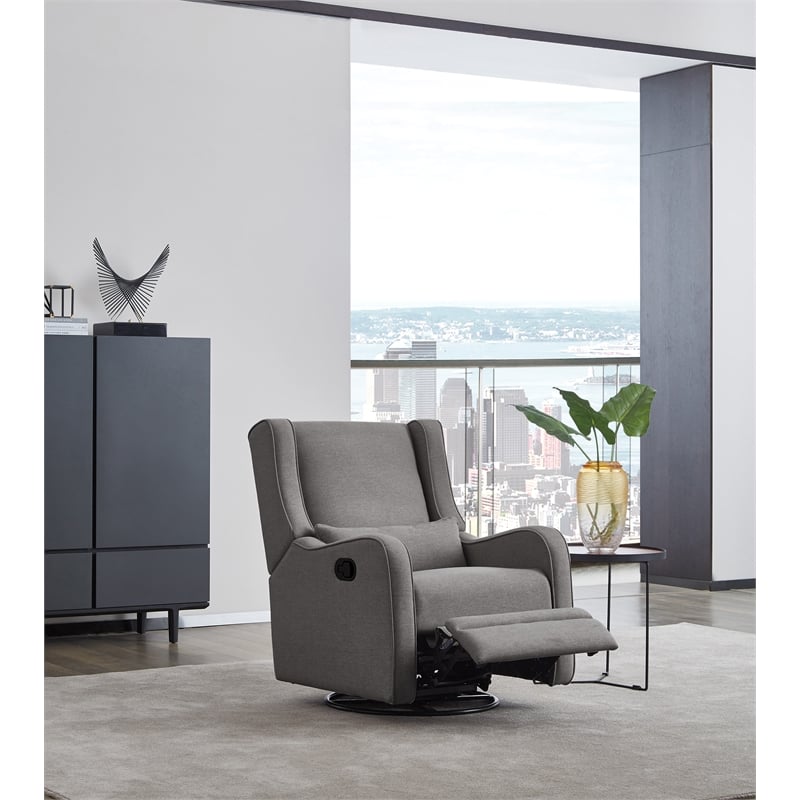 Westwood Design Elsa Fabric Manual Swivel Glider and Recliner in Harbor Gray