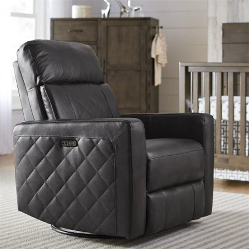 Westwood Design Soho Wood Leather Power-USB Glider Recliner in Oxford Gray