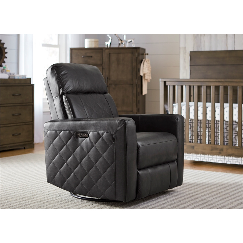 Westwood Design Soho Wood Leather Power-USB Glider Recliner in Oxford Gray