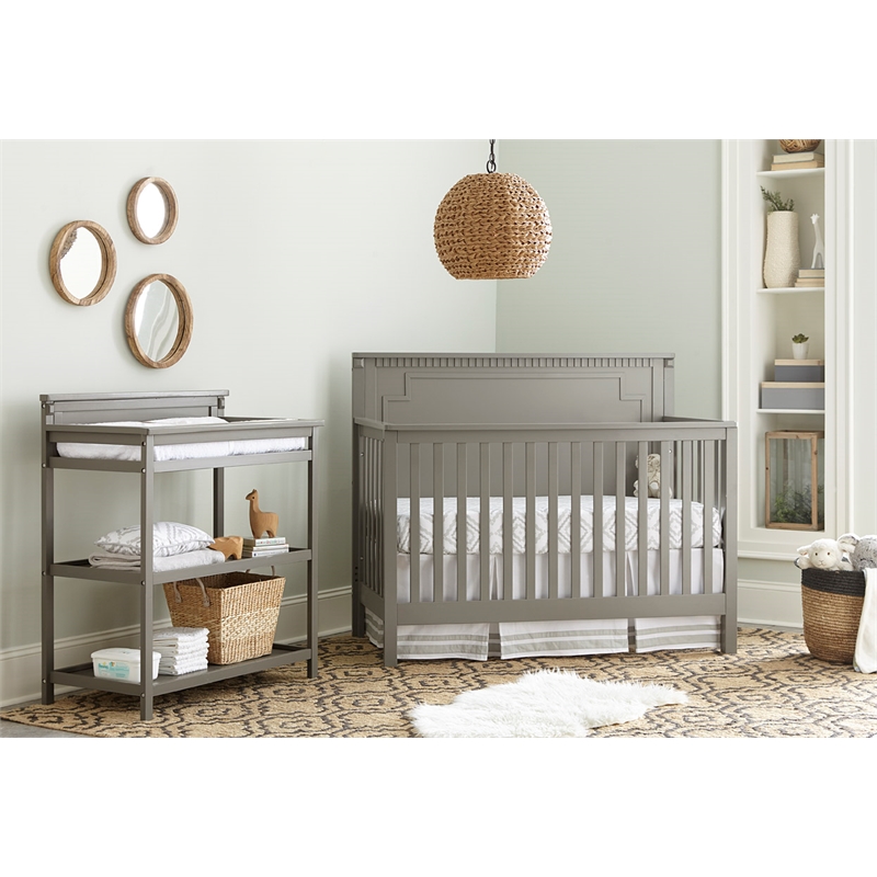 Westwood Design Emery Modern Style Wood Changer with Shelves/Pad in Gray
