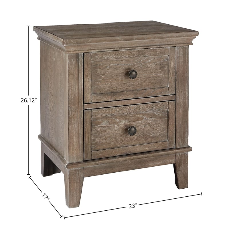 Westwood Design Leland 2-Drawer Traditional Wood Nightstand in Sandwash Gray