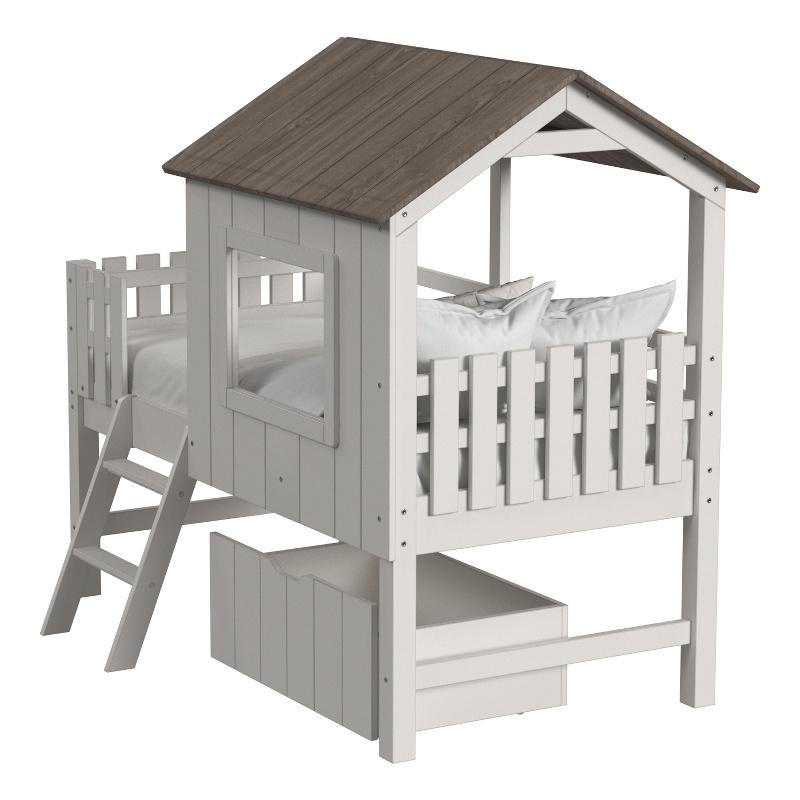 Westwood Design Lodge Wood Complete Bed w/ Ladder and Fencing in Cookies/Cream