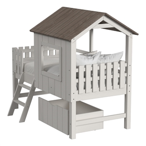 Westwood Design Lodge Wood Complete Bed w/ Ladder and Fencing in Cookies/Cream
