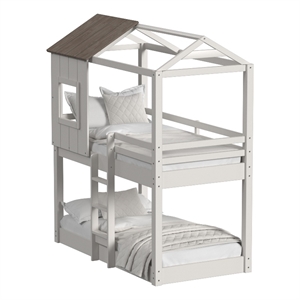 Westwood Design Lodge Farmhouse Wood Complete Loft Bunk Bed in Cookies/Cream