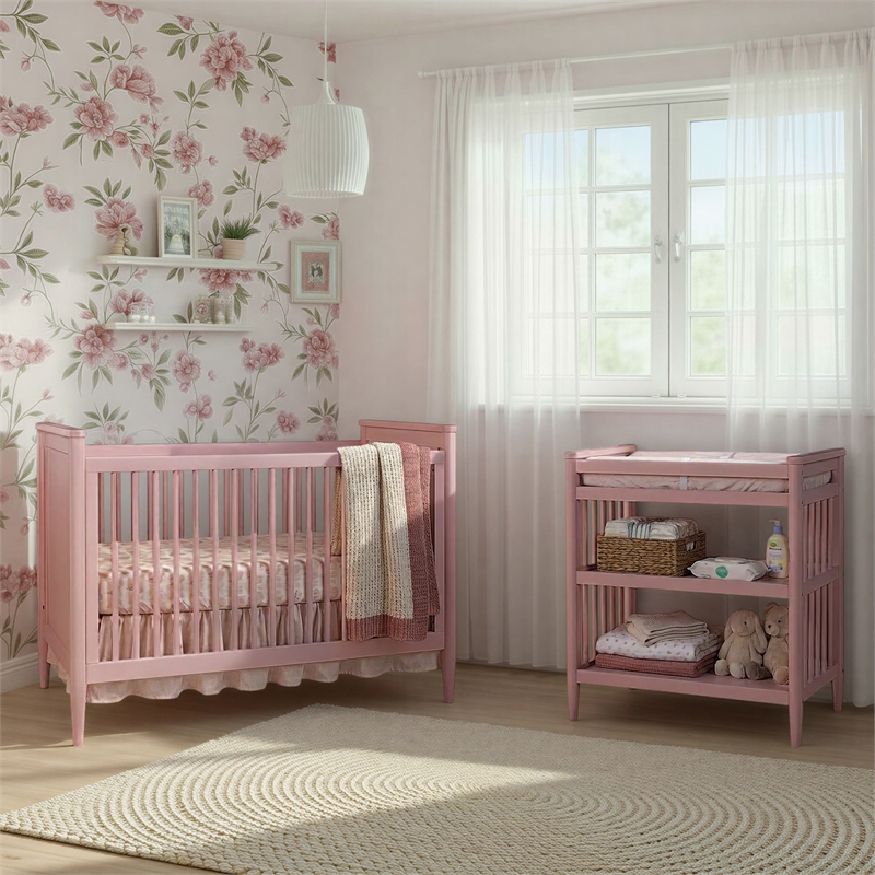 Westwood Design Modern Nursery Convertible Crib in Pink