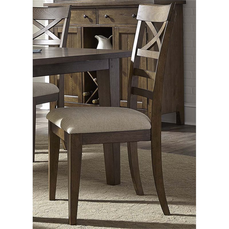 Liberty Furniture Hearthstone X Back Dining Side Chair in Rustic Oak 382C3001S