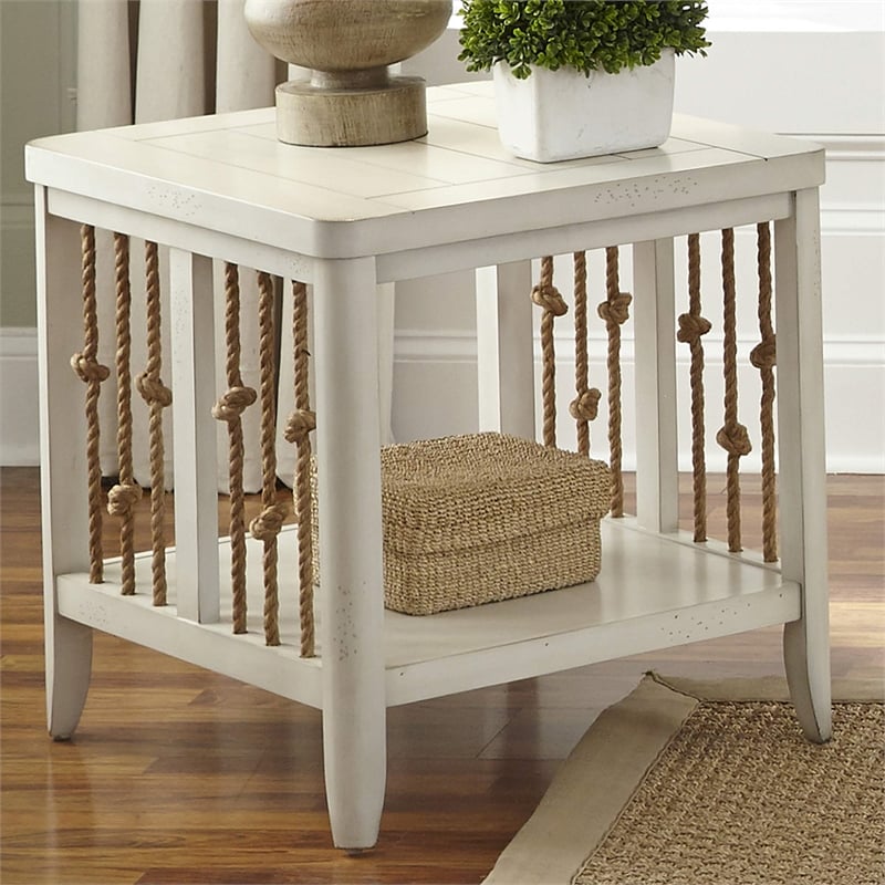 Liberty Furniture Dockside End Table w/ Rope End Panels - White