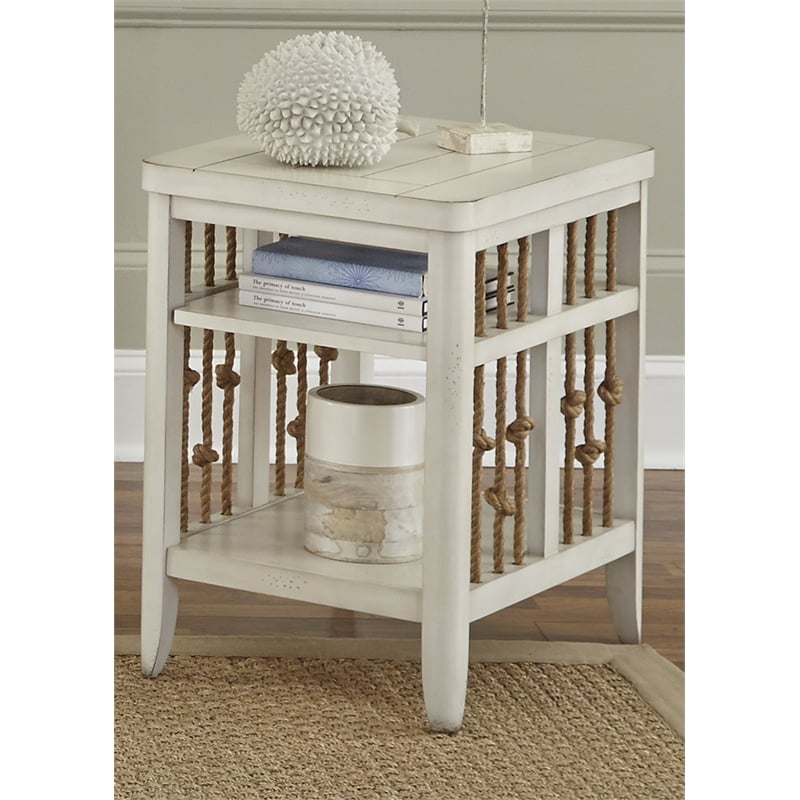 liberty furniture dockside chair side table - white w/ rope end panels