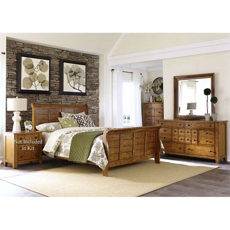 Grandpas Cabin Medium Brown Queen Sleigh Bed - Dresser & Mirror - Chest