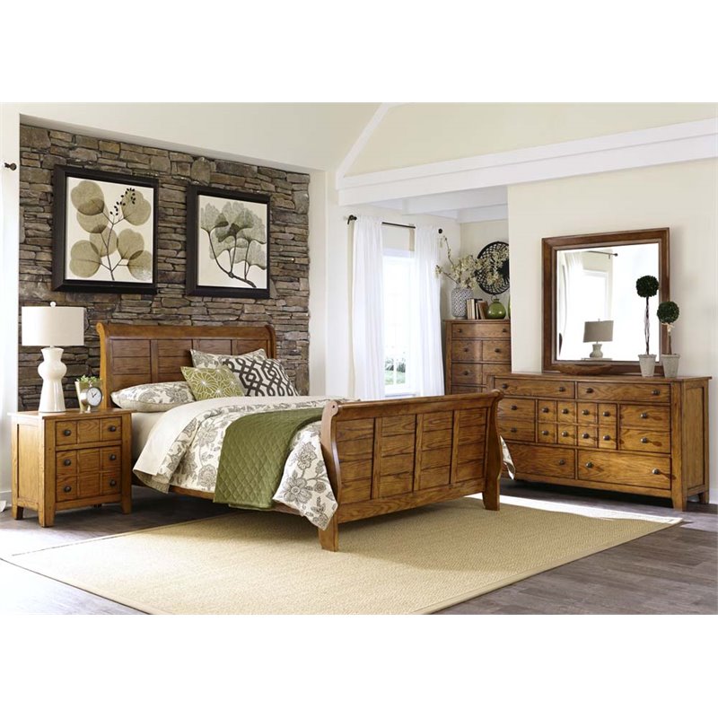 Liberty Furniture Grandpa's Cabin Queen Sleigh Bed Dresser & Mirror Chest N/S