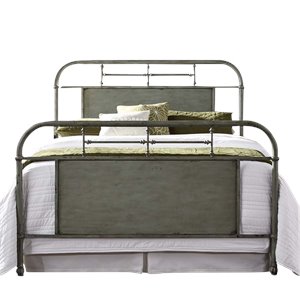 vintage metal bed in distressed green