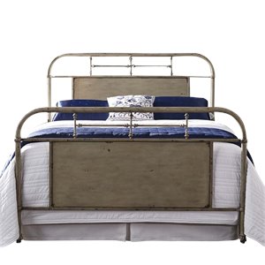 vintage metal bed in distressed white