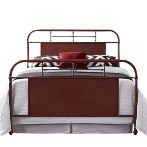 vintage metal bed in distressed red