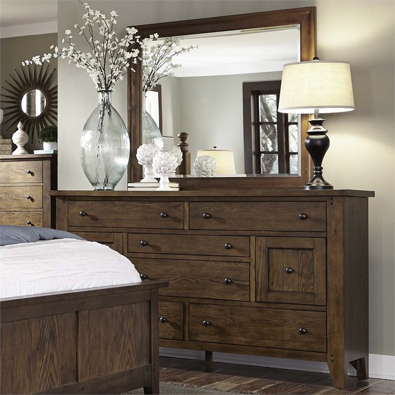 Liberty Furniture Hearthstone Dresser And Mirror Set In Rustic Oak Liberty Furniture Hearthstone Dresser And Mirror Set In Rustic Oak