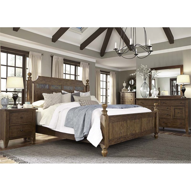 Liberty Furniture Hearthstone 5 Piece Queen Poster Bedroom Set In Liberty Furniture Hearthstone 5 Piece Queen Poster Bedroom Set In Oak