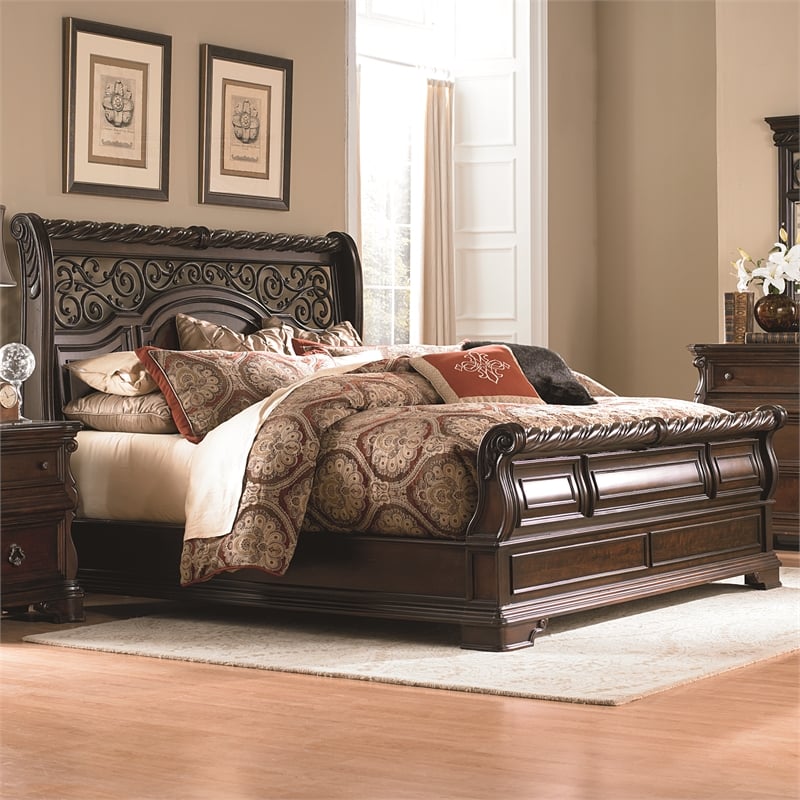 Arbor Place Dark Brown Queen Sleigh Bed - Dresser & Mirror - Chest - Night Stand