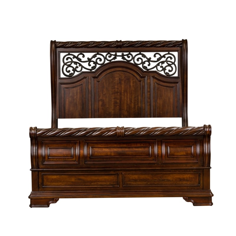 Arbor Place Dark Brown Queen Sleigh Bed - Dresser & Mirror - Chest - Night Stand