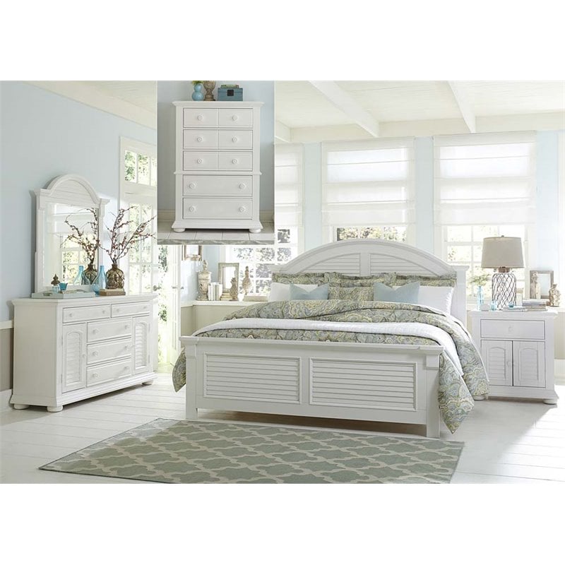 Summer House I White Queen Panel Bed - Dresser & Mirror - Chest - Night Stand