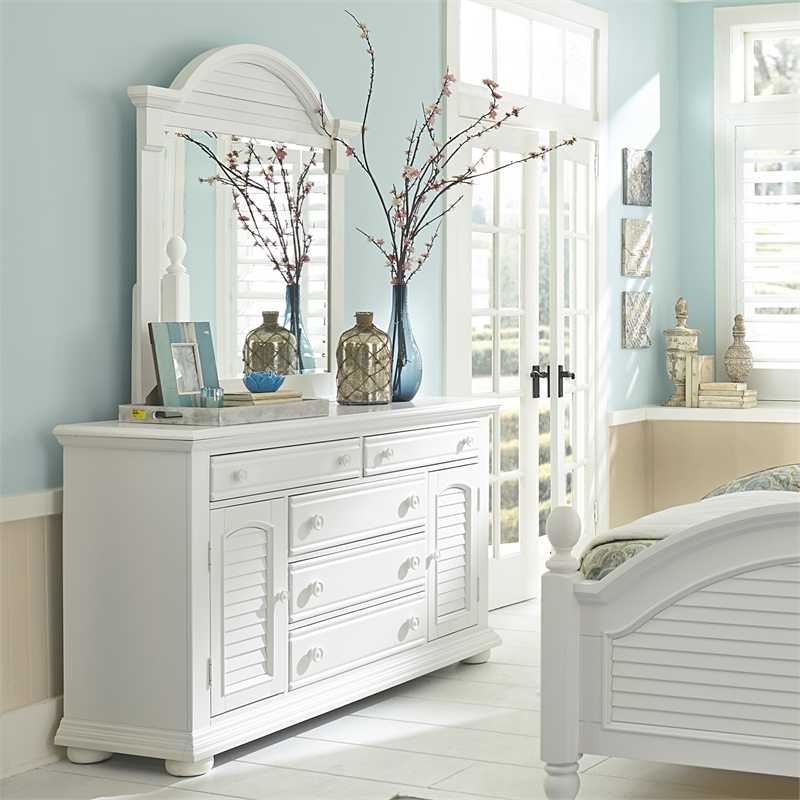 Summer House I White Queen Panel Bed - Dresser & Mirror - Night Stand