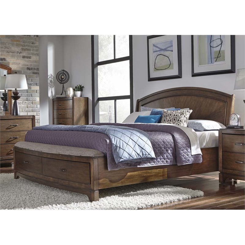 Liberty Furniture Avalon III King Panel Storage Bed in Pebble Brown