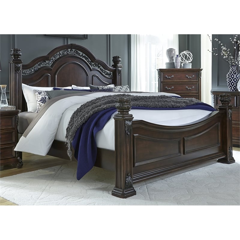 Messina Estates Dark Brown Queen Poster Bed