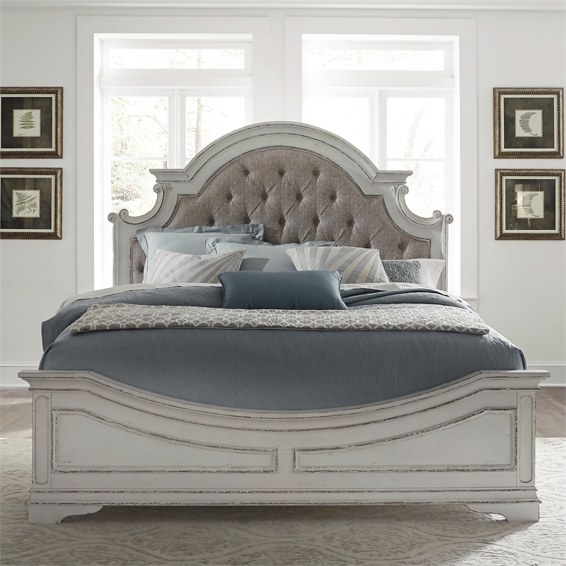 Magnolia Manor White Queen Upholstered Bed