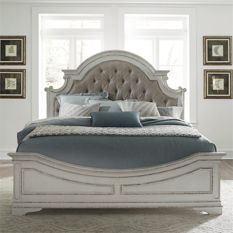 Magnolia Manor White King Upholstered Bed