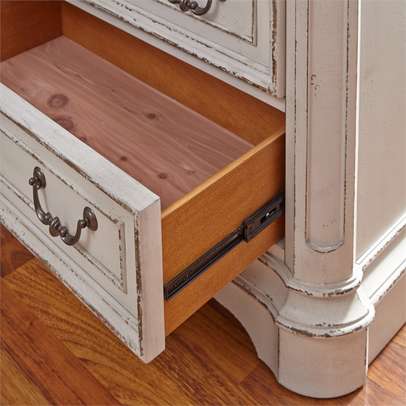 Magnolia Manor White 3 Drawer Bedside Chest w/ Charging Station