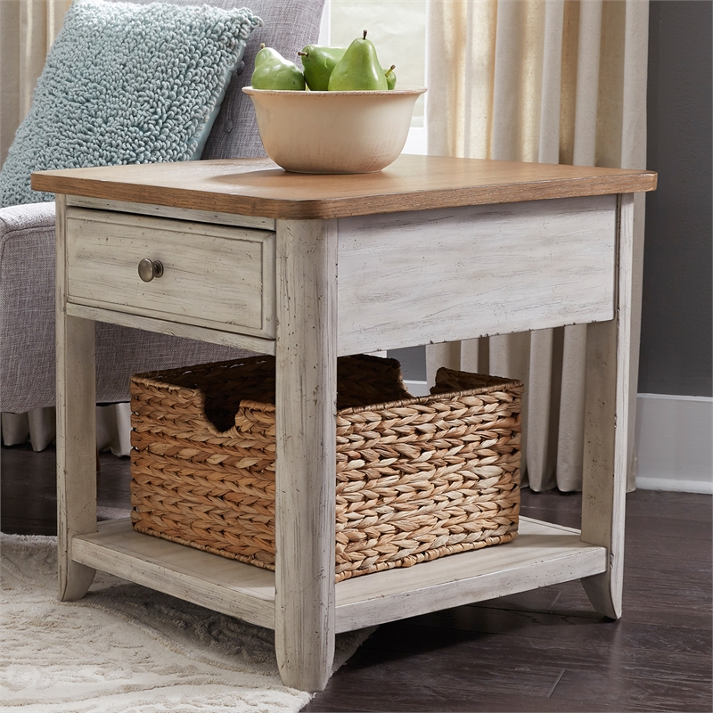 Liberty Furniture Farmhouse Reimagined End Table with Basket - 652-OT1020