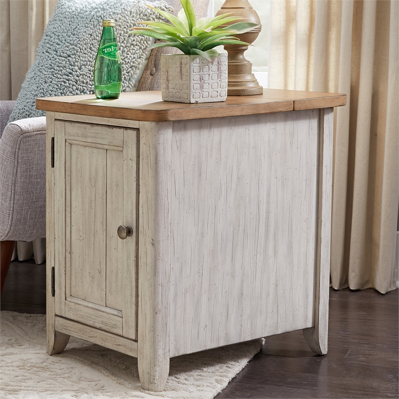 Farmhouse Reimagined White Door Chair Side Table w/ Charging Station