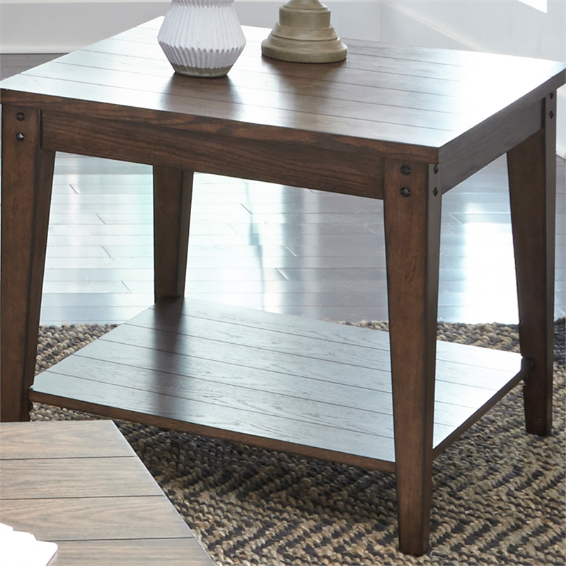 Lake House Dark Brown Square Lamp Table