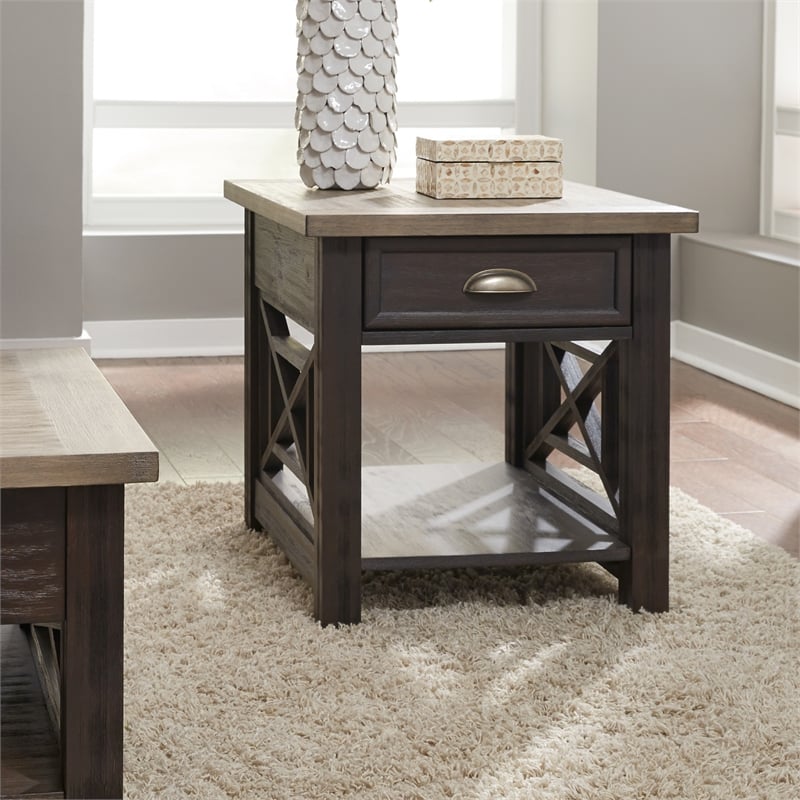 Heatherbrook Black Drawer End Table